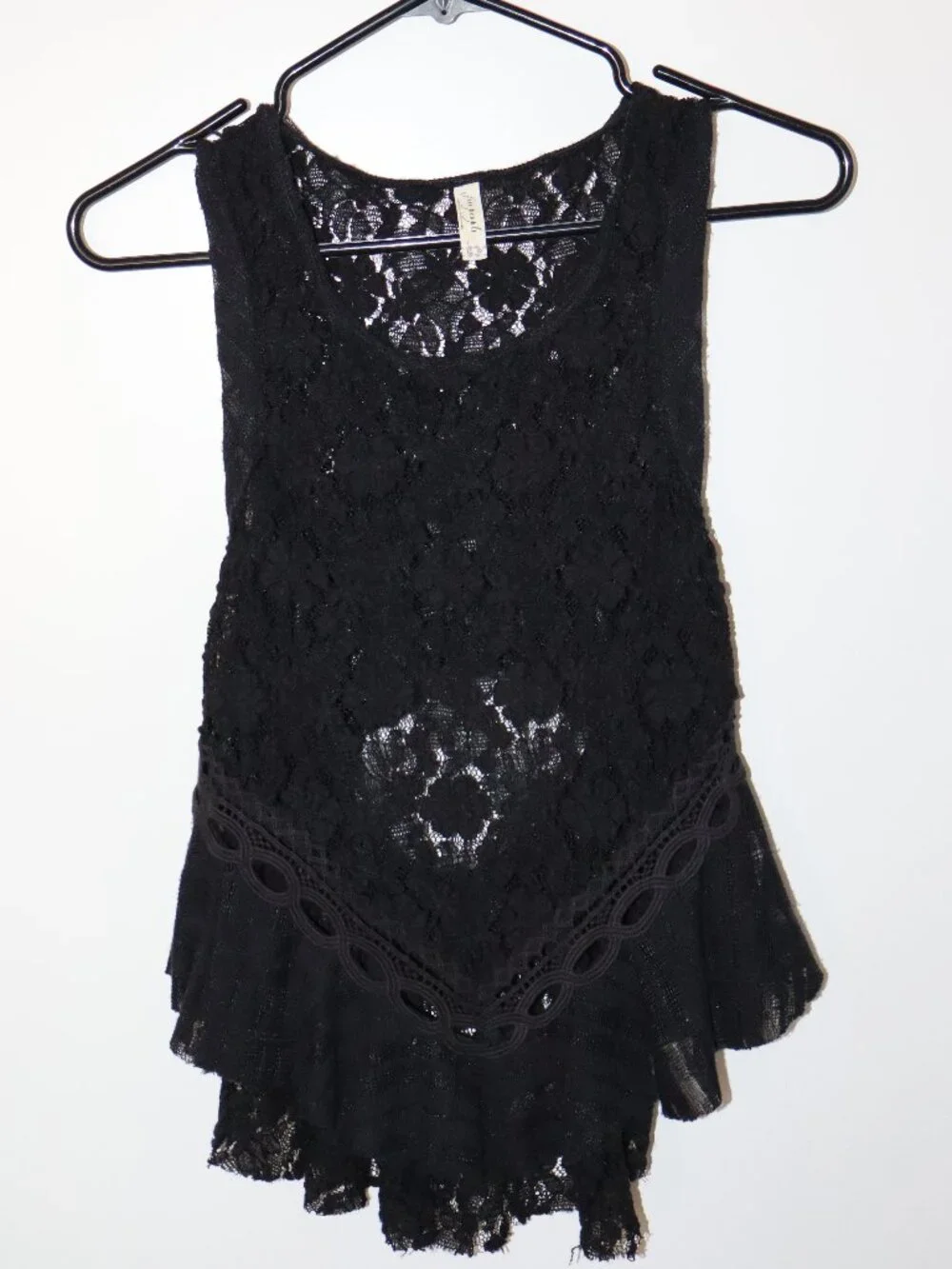 Free People Black Lace Sleeveless Tunic Top XS Boho Peplum Sheer
